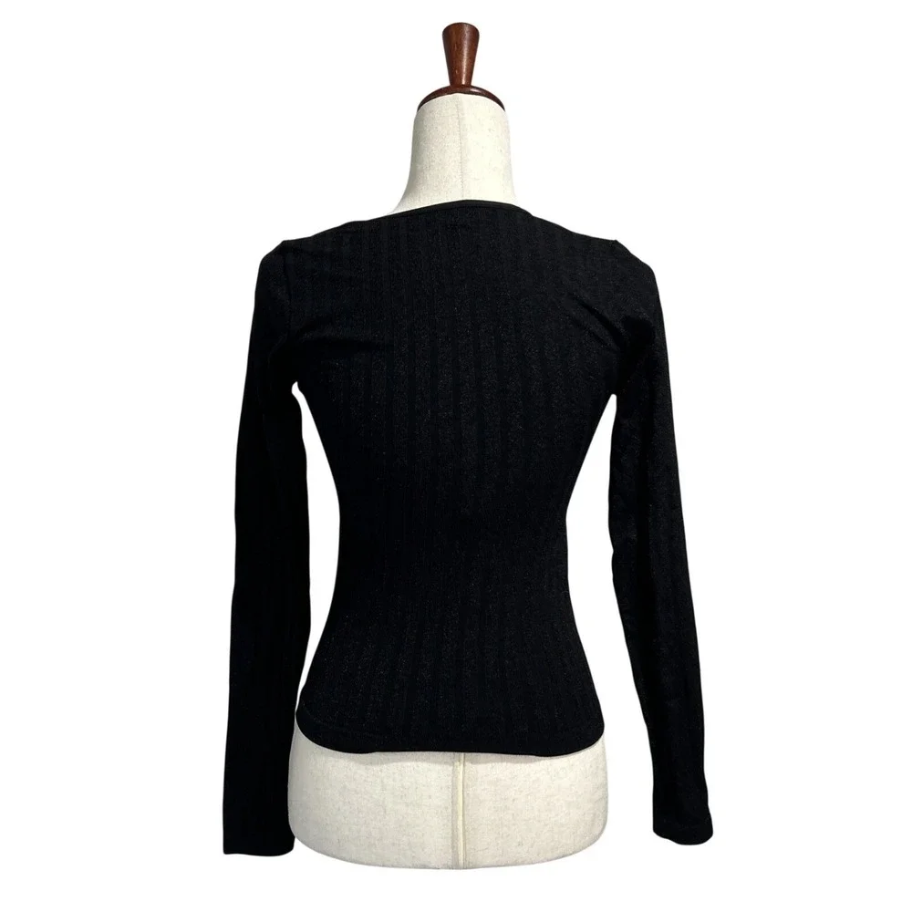 Intimately Free People Shirt XS Small Black Ribbed Square Neck Sparkly Top